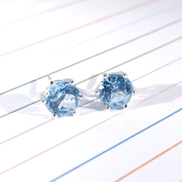 Sky Blue Topaz 4. 6 cttw Earrings in Sterling Silver - Picture 1 of 4